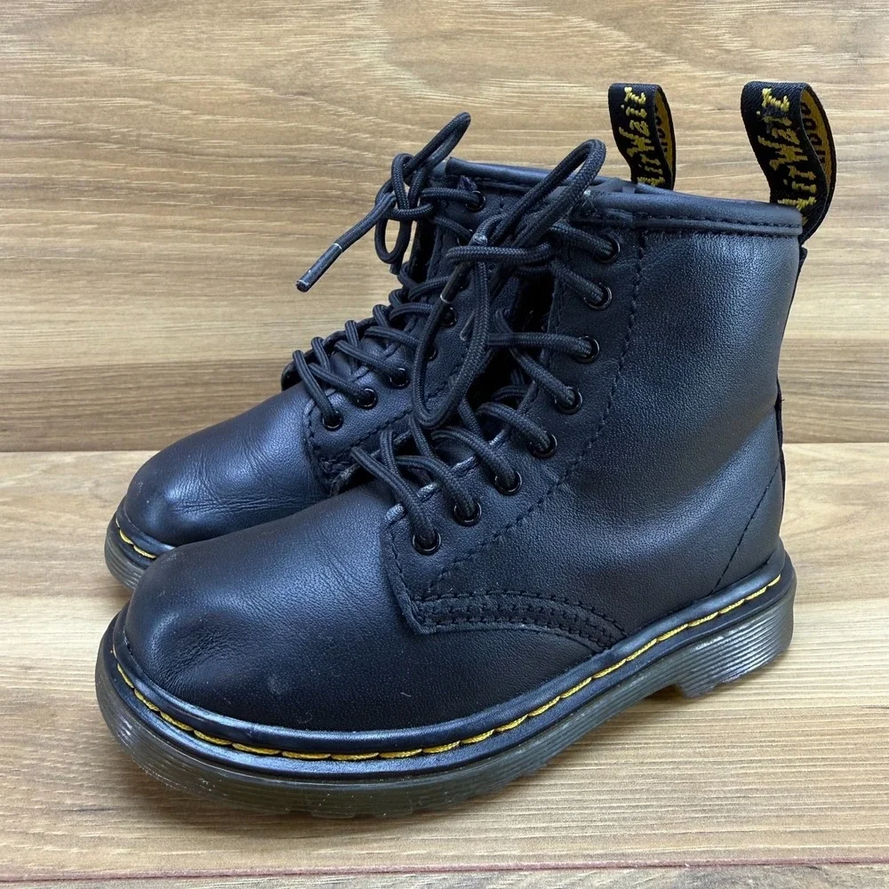 Dr Martens Toddler Boots Size 8‎ Black Leather Zip Combat 1461 Punk Grunge Y2k